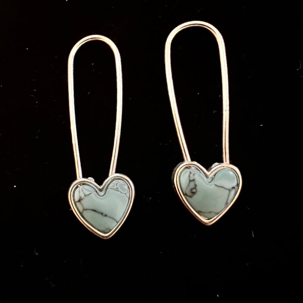 Faux turquoise pierced earrings with hidden closure.